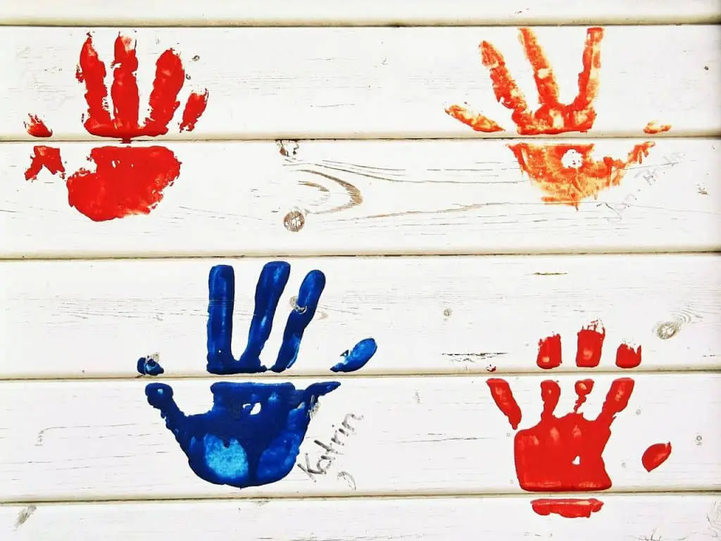 acrylic handprint paint on wood 